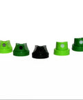 Green Caps Bulk Pack Of 50 Nozzles For Level Spray Paint Pro Grade Street Art Graffiti Mural Tools shown in various sizes.