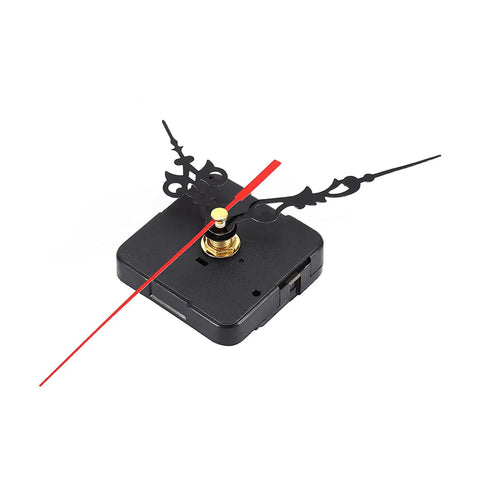 DIY Clock Repair Kit With Multiple Tools For Watchmakers And Hobbyists showing clock movement with black and red hands.