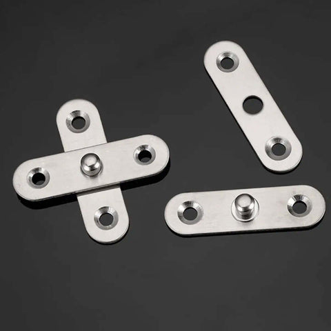 Stainless steel components of Eight Pack 360 Degree Hidden Door Pivot Hinges for secret doors and cabinets on black background.