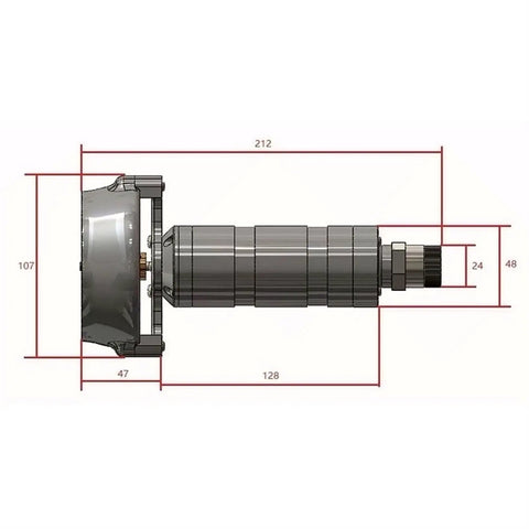 Technical side view of MI70E 500M Underwater Azimuth Thruster With Built In Controller for RC boats and submarines with measurements.