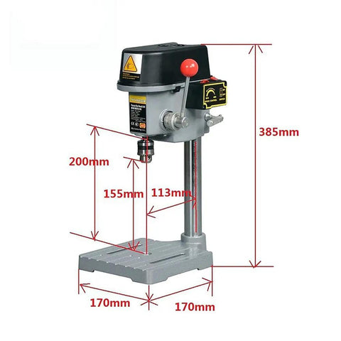 Hella Solid 340W Benchtop Drill Press With Three Speed Settings And Adjustable 1 To 10Mm Chuck For Woodworking Jewelry Crafts And Light Metal Drilling Projects, 385mm tall, durable cast iron.