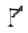 24 Inch Adjustable Articulating Bench Top Tool Holder With Torque Reaction Arm For Safer Hands Free Tooling Reduces Arm And Wrist Strain Easy Mount Clamp Max 100 Lbf-In Torque And 27.5 Inch Reach Supports Tools Up To 5 Lb mounted on base plate