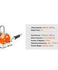 Heavy Duty Permanent Magnetic Lifter 2000Kg Capacity showing specifications and dimensions for steel plate hoisting.