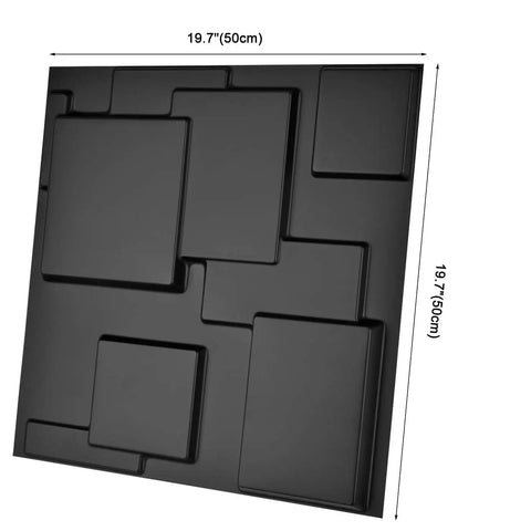 Black 3D Wall Panels With Raised Rectangle Texture For Modern Interiors, Waterproof And Fire Resistant PVC Panels, 19.7" size