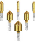 Six Piece 90 Degree HSS Countersink Drill Bit Set With One Quarter Inch Hex Shank For Wood