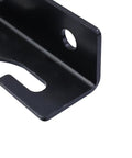 These Dang Tough Iron Bed Rail Connectors Make Assembly A Breeze Four Pack Heavy Duty Steel Brackets For Wooden Frames Headboards Footboards Easy Hook Up Fastener Hardware 3.94 Inches Long close-up image of a black heavy-duty iron bed rail bracket
