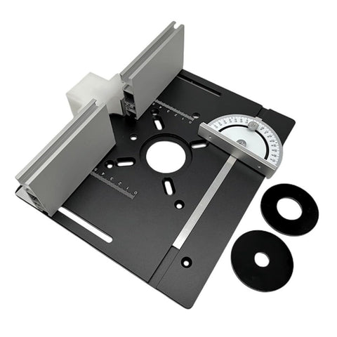 Rock Solid Aluminum Router Lift System With Table Insert Plate For Hassle Free Woodworking And Quick Height Tweaks A No Brainer Shop Upgrade Finished In Black with adjustable features and measurement tool.
