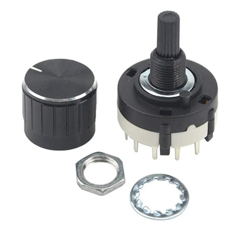 Three Pack RS26 4P12T 4 Pole 12 Position Rotary Switches With Knobs for Radio, TV, Industrial Equipment and Electronics
