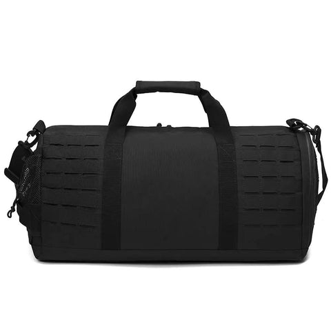 40L Military Tactical Duffle Bag For Men with Shoe Compartment in durable black 900D polyester material, front view
