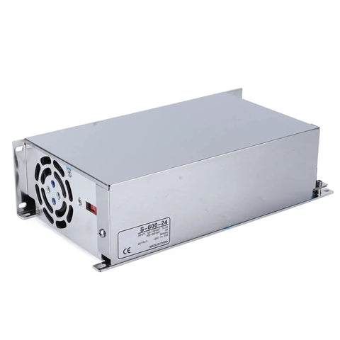 Beefy 600W DC Switching Power Supply For Industrial Automation, Reliable Converter With LED Indicators, Aluminum Alloy Enclosure, Wide 100 To 240V AC Input, Quiet, Efficient Performance For LEDs And Control Systems, silver metal case