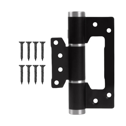 Automatic Door Closing Hinge With Quiet Hydraulic Buffer shown with screws, durable aluminum, concealed design