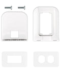 Outlet Shelf Wall Organizer For Bathrooms And Smart Homes, white wall mount components with screws and plate adapters