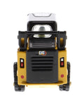 Front view of CAT 259D3 Compact Track Loader Diecast Model With Bucket Fork Grapple And Light Material Bucket Attachments