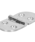 Straight Up Tough Thickened Oval Door Hinges Built From Rust Proof Stainless Steel With A Crisp Mirror Shine, Close-up view.