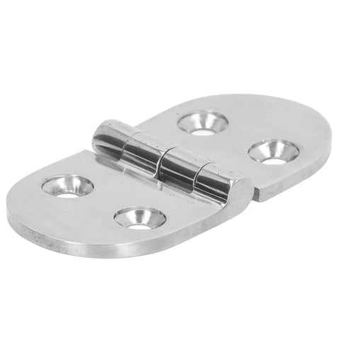 Straight Up Tough Thickened Oval Door Hinges Built From Rust Proof Stainless Steel With A Crisp Mirror Shine, Close-up view.