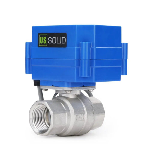 Three Quarter Inch Motorized Ball Valve 304 Stainless Steel NSF Certified Electric Actuator Normally Closed 9-24V DC 5-Wire Control