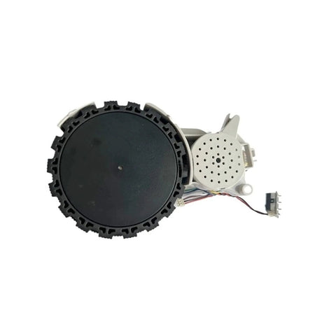 Front view of traveling wheel assembly for Xiaomi Omni vacuum; black wheel with motor housing and wiring