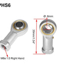 Heavy Duty Rod End Bearing 6mm Bore M6x1.0 Right Hand Heim Joint With Jam Nuts, Pre Lubricated, 2 Pack, Carbon Steel With Zinc Plated Finish, Chrome Plated Ball, 13 Degree Misalignment, 7.2 kN Static Load, PHS6
