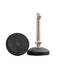 Adjustable Furniture Leveler Feet With Smart Tilt And Easy Height Trim To Knock Out Wobbles And Keep Your Setup Rock Solid On Bumpy Floors Carbon Steel Nylon Glide Pads M12 Thread Set Of 4 displaying two leveler feet with different bases.