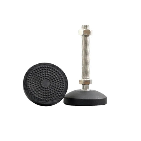 Adjustable Furniture Leveler Feet With Smart Tilt And Easy Height Trim To Knock Out Wobbles And Keep Your Setup Rock Solid On Bumpy Floors Carbon Steel Nylon Glide Pads M12 Thread Set Of 4 displaying two leveler feet with different bases.