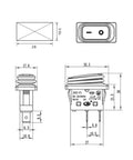 Two Pack DC 30A 36V Boat Rocker Toggle Switch With LED Light 4 Pins Waterproof Marine On Off Switch For Panels Durable Nylon PA66 Construction Easy Install Ideal For Boats Trailers, dimension drawing