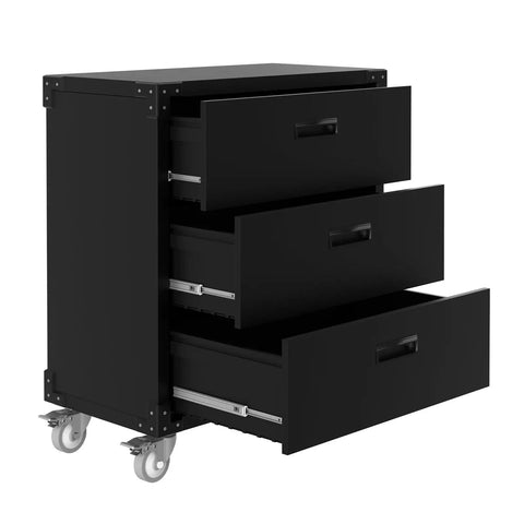 Black Beefed Up Heavy Duty 3 Drawer Rolling Tool Cabinet On Wheels For Garage And Workshop Mobile Metal Storage Cabinet