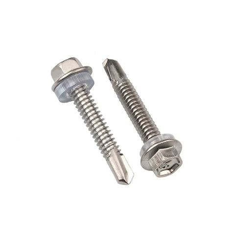 10 Pcs Stainless Steel Washer Head External Hex Self Drilling Tapping Screws Set Assortment Kit M4.2 To M6.3 visible angled view