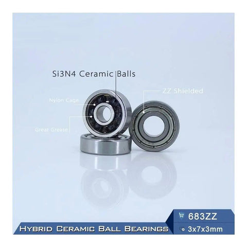 Top Tier Hybrid Ceramic Bearing 3x7 Millimeter ABEC-1 Grade Motor Spindle Runnery Si3N4 Balls with nylon cage and ZZ shield.