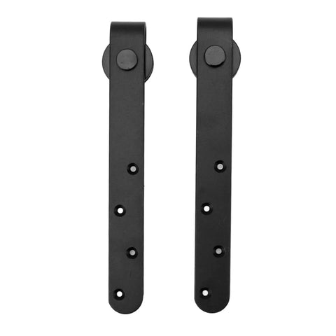 Rustic Barn Door Hardware Kit For Sliding Wooden Doors, black metal strap hangers, smooth quiet track system, front view