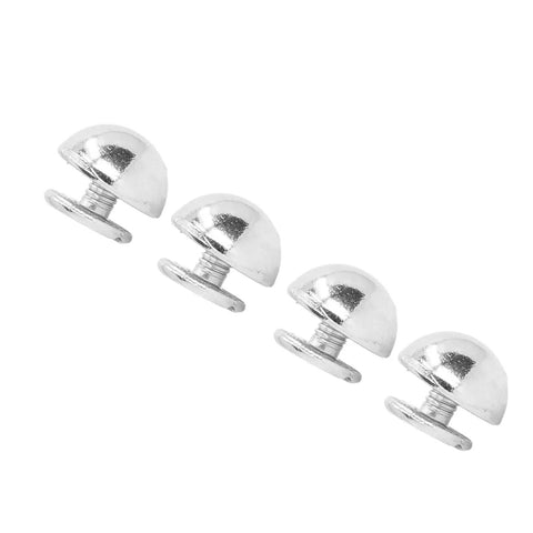 One Hundred Sets Mushroom Rivet Studs Featuring Ten Millimeter Round Heads In Glossy Silver Alloy showing four 10mm round alloy studs.