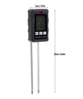 All In One 6 In 1 Soil Tester With pH Meter And LCD Display Measures Soil Moisture Temperature Humidity And Fertility For Gardening Lawn Farm And Outdoor Plants, shown with dimensions.
