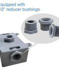 Weatherproof Outdoor Single Gang Electrical Box For One Half Inch Or Three Quarter Inch Conduit, UL Listed Plastic Junction Box Outlet with reducer bushings