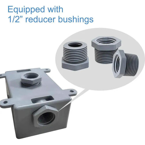 Weatherproof Outdoor Single Gang Electrical Box For One Half Inch Or Three Quarter Inch Conduit, UL Listed Plastic Junction Box Outlet with reducer bushings