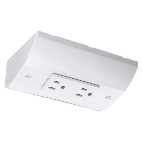Under Cabinet Power Distribution Box Slim Fit White Metal For TV DVD And Security Systems With Multimedia Outlet Ready Slot