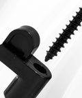 Close-up of black heavy duty nylon stormproof retainer and matching alloy screw for improved window security.