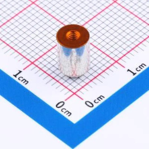 10 Pack Heavy Duty SMD Round Nut Columns Surface Mount PCB Connectors Copper Tinned M2x7 showing a single silver nut on grid paper.