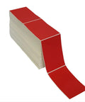 Essential 4X6 Red Fanfold Direct Thermal Shipping Labels With Heavy Duty Permanent Adhesive For Warehouse Barcodes And Package Logistics Packs Four Thousand Crisp Sheets stack with several red labels visible.