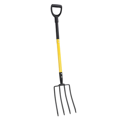 46 Inch Garden Spading Fork With 4 Tines And Y Grip Heavy Duty Iron Construction with comfortable hardwood handle for easy gardening