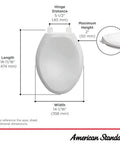 Diagram showing dimensions of Slow-Close Elongated Toilet Seat With Quick-Release Hinges White Ever-Tite Locking For A Secure Fit
