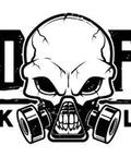 Logo of Road Fury Truck Lifts featuring a skull with a gas mask design.