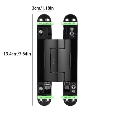Heavy Duty Hydraulic Door Closer With Invisible Adjustable Hinge For Silent Auto Closing On Wood Or Steel Doors, black with dimensions 19.4cm x 3cm.