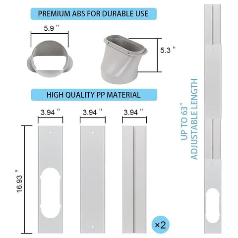 Portable Air Conditioner Window Vent Kit With 5.9 Inch Exhaust Hose, adjustable panels, ABS and PP material, length up to 63 inches