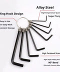 Ultimate 8 Piece Metric Hex Key Allen Wrench Set With Durable Keychain Long Arm Design Perfect For Bike Repair Furniture Assembly And Tough Garage DIY Jobs That Demand Serious Grit And Precision In Every Turn, alloy steel ring set
