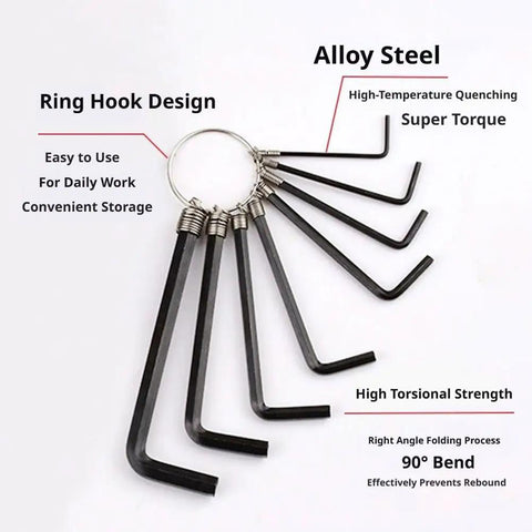 Ultimate 8 Piece Metric Hex Key Allen Wrench Set With Durable Keychain Long Arm Design Perfect For Bike Repair Furniture Assembly And Tough Garage DIY Jobs That Demand Serious Grit And Precision In Every Turn, alloy steel ring set