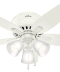 Indoor Low Profile Ceiling Fan With Dope LED Light And Pull Chain, 42 Inch, Classic White Glass Light Cover, Five Blades