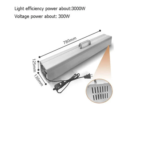 Heavy Duty Portable Led Uv Lamp, 365Nm 395Nm 405Nm Fast Cure Shadowless Machine, 3000W Pro Grade tool with dimensions.