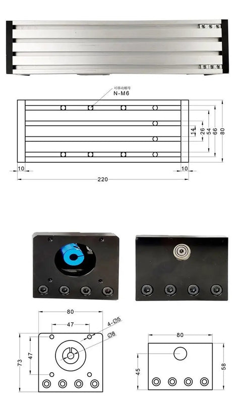 GX80 Sliding Cross Linear Guide With SFU1610 Ball Screw For X Y Z Axis Precision Motion Platform And Square Rail System, Heavy Duty Sliding Table For CNC Machines, Robotics, And Automation, 200mm 150mm And 100mm Options. GX80 linear guide with 80x73mm end block and 220mm rail