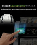 Hand pressing print on Mixed Denomination Money Counter With Bank Grade CIS UV MG IR Counterfeit Detector Touch Screen Printer Compatible Fast Cash Count Without Sorting Accurate Note Count And Total Value For Your Biz next to printer