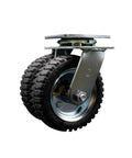 Heavy Duty Six Inch Pneumatic Caster Wheels With Ball Bearing Swivel And Welded Steel Top Plate Mount showing sturdy design and air-filled tires.