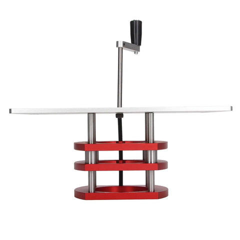 Manual Router Lift Kit With Height Adjustment Base Fits 64 To 66mm Trimmer Routers Crank Handle, red aluminum and metal construction.